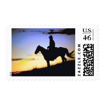 Western Cowboy Sunset Silhouette Postage by HorseLoversGifts