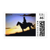Western Cowboy Sunset Silhouette postage by HorseLoversGifts Western Cowboy Sunset Silhouette postage