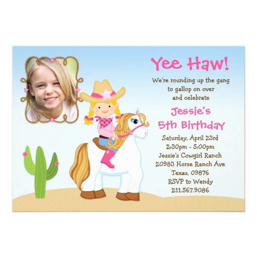 Western Cowgirl Horse Birthday Party Invitation (front side)