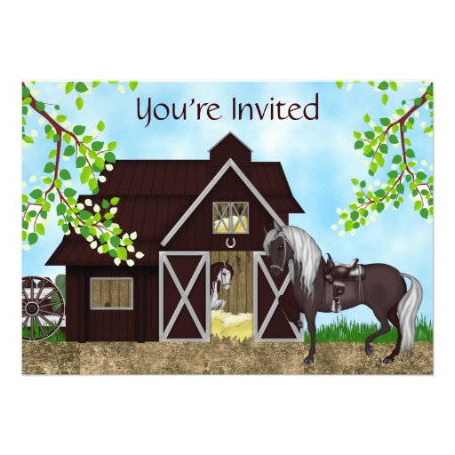 Western Horseback Riding Barn Birthday Invitation