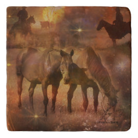 Western Horses Grazing Trivets
