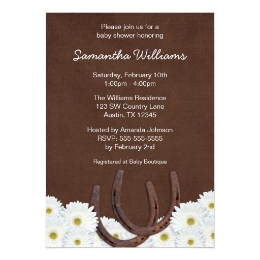 Western Horseshoes and Daisies Baby Shower Personalized Announcement