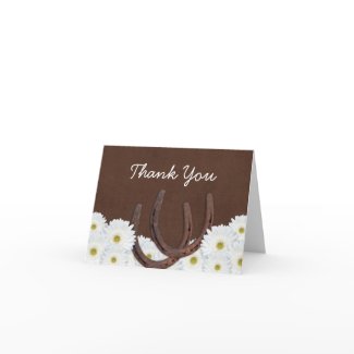 Western Horseshoes and Daisies Thank You card