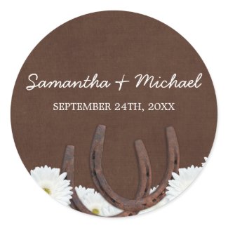 Western Horseshoes and Daisies Wedding Favor Label sticker