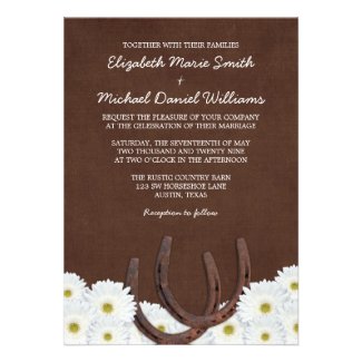 Western Horseshoes and Daisies Wedding Invitation