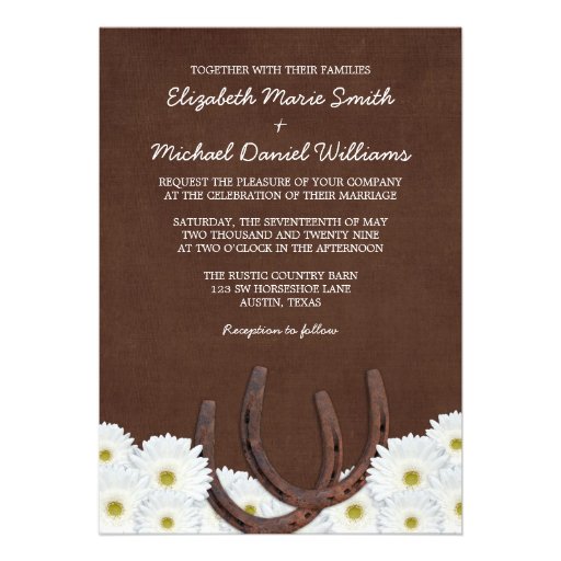 Western Horseshoes and Daisies Wedding Invitation