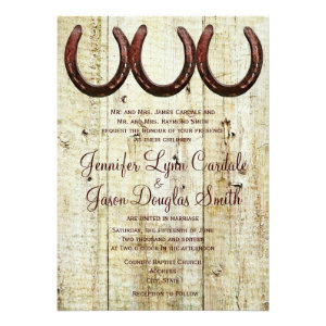 Western Horseshoes Barn Wood Wedding Invitations