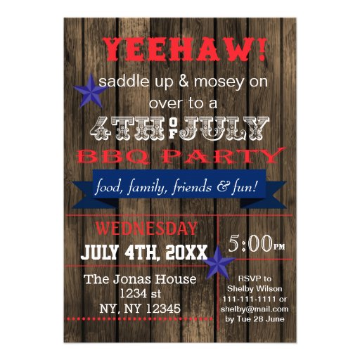 Western July 4th BBQ Holiday party Invitation (front side)