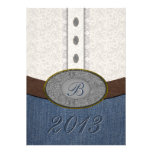Western Lace and Denim Monogram Belt Buckle Grad Invites
