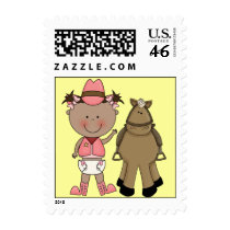 Western Little Girl & Cow Pony - Baby Shower Party Postage Stamp