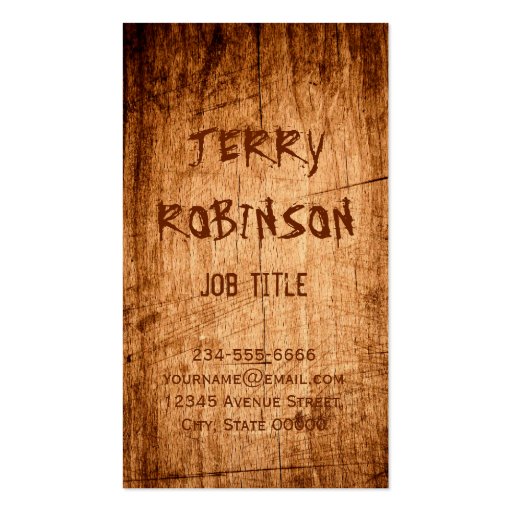 Western Rustic Scratched Wood Grain Cool Stylish Business Card (front side)