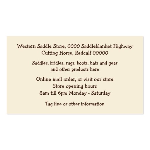 Western Saddlery business card (back side)