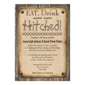 Western Style Eat, Drink and Get Hitched Wedding Custom Invite