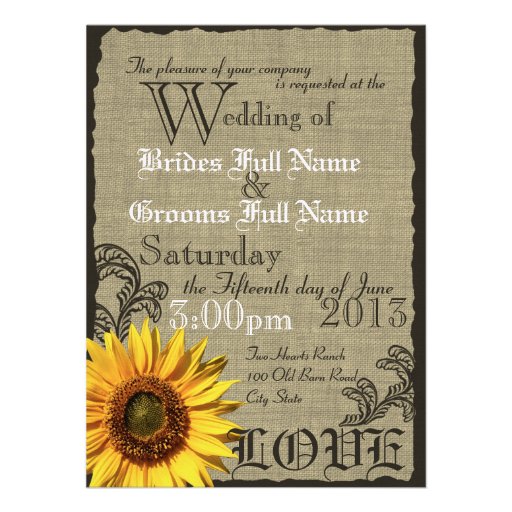 Western Sunflower Rustic Country Wedding Custom Announcements
