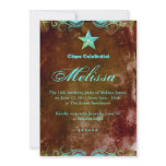 Western Sweet 16 Invitation Blue Brown Star