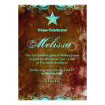 Western Sweet 16 Invitation Blue Brown Star