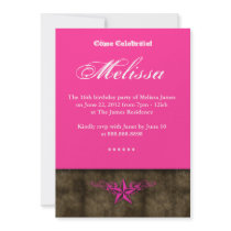 Western Sweet 16 Invitation Pink Star Brown