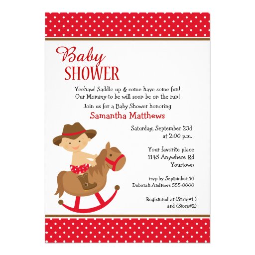 Western Theme Baby on Rocking Horse Baby Shower Custom Invites