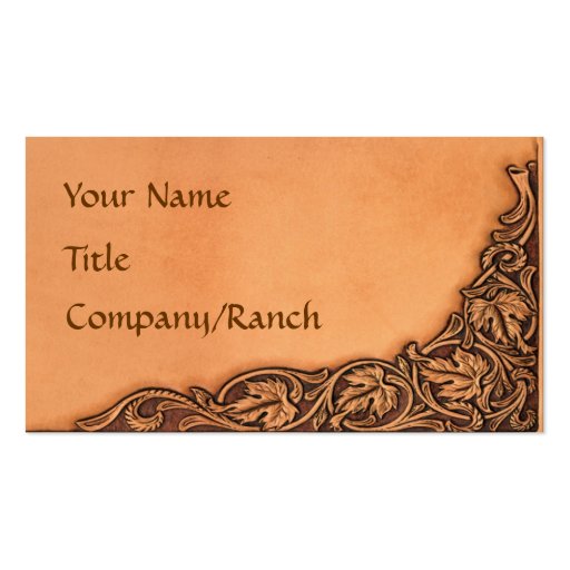 Western Tooled Leather Look Business Card Template (front side)