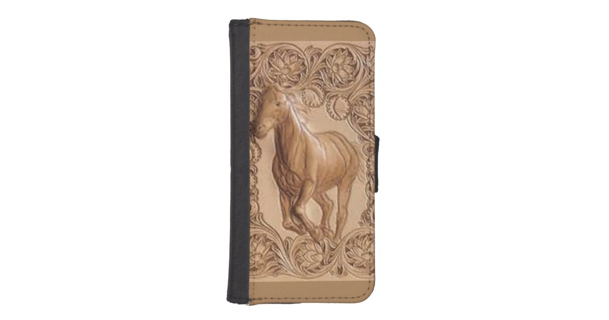 Western tooled leather Vintage horse Wallet Phone Case For iPhone SE/5