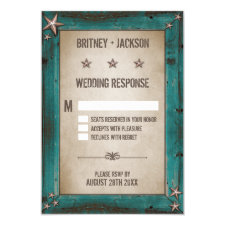 Turquoise Barn Wood Wedding RSVP Cards