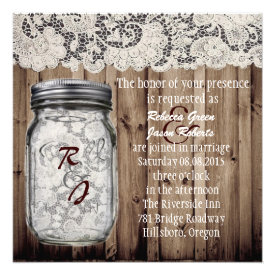 western vintage barnwood lace mason jar wedding custom announcement
