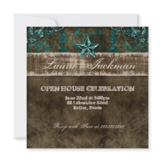 Western Vintage Birthday Photo Damask Horse Teal zazzle_invitation