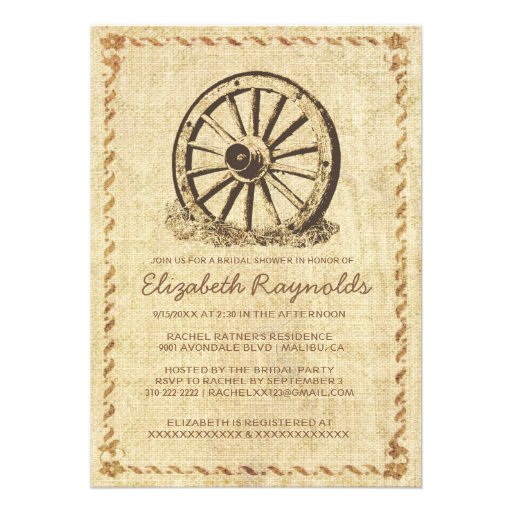 Western Wagon Wheel Bridal Shower Invitations