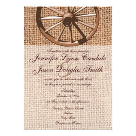 Western Wagon Wheel Burlap Wedding Invitation