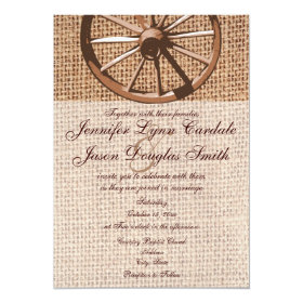 Western Wagon Wheel Burlap Wedding Invitation 5