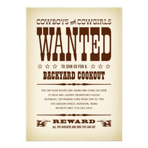 Western Wanted Poster Party Invitations (front side)