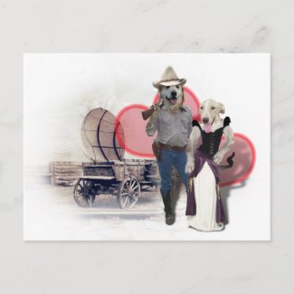 Western Wearin' Dog Couple w/Wagon postcard