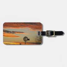 Western Windmill Sunset Bag Tag
