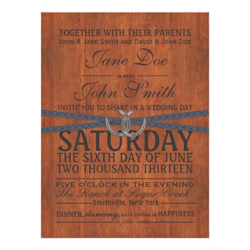 Western, Wood and Ribbon Wedding Invitation