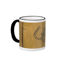 Western Wood Grain Design Double Horseshoes ~ Mug by Westernpalamino Western Wood Grain Design Double Horseshoes ~ Mug