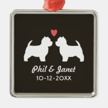 Westie Dog Silhouettes with Heart and Text Christmas Tree Ornament
