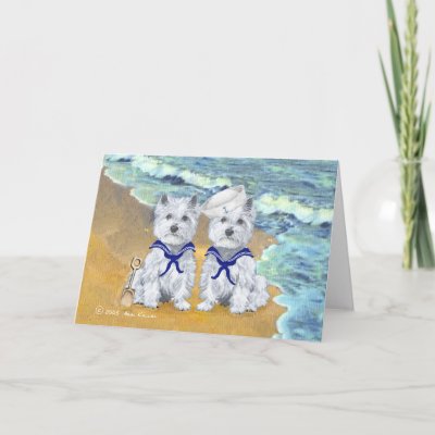 Westie Sailor Twins at the Beach Greeting Cards
