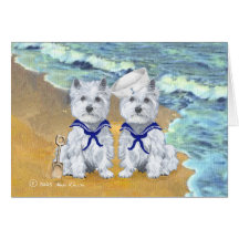 Westie Sailor Twins at the Beach Greeting Cards