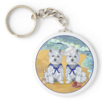Westie Sailor Twins at the Beach Keychains