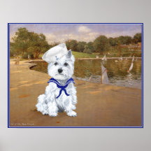 Westie Sailor with Boats Poster