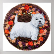 Westie With Autumn Flowers Print