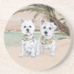 Westies on a Palmy Beach Coasters Westies on a Palmy Beach Coasters