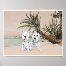 Westies on a Palmy Beach Posters