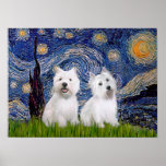 Westies (two) - Starry Night Print