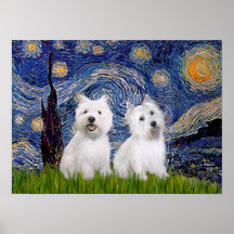 Westies (two) - Starry Night Print
