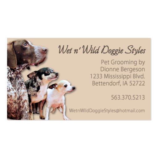 Wet n' Wild Doggie Styles Pet Grooming Business Card Templates (front side)