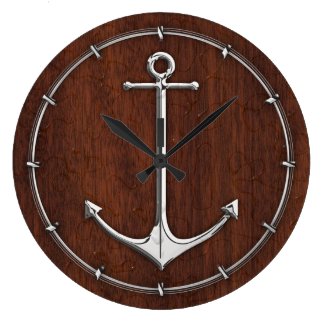 Wet Nautical Mahogany Anchor Steel Wall Clock