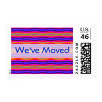 We've Moved bright pink blue postage