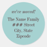 we've moved! family return address label round sticker