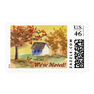 We've Moved Little Cottage Autumn Tree Fall Leaves Stamps